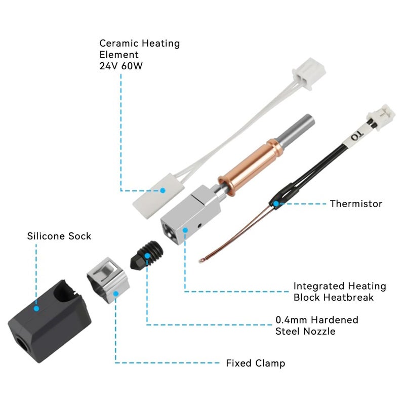 UniTak3D Upgrade Kobra 3/Kobra 3 V2 Combo Ceramic Hotend,0.4mm Hardened Steel Nozzle+Heating Block Integrated Structure Hot End Replacement Compatible with ANYCUBIC Kobra 3/Kobra 3 V2 Combo 3D Printer - Image 2